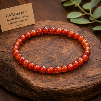 Carnelian Natural Stone Bracelet (6mm)  Courage • Motivation • Vitality
