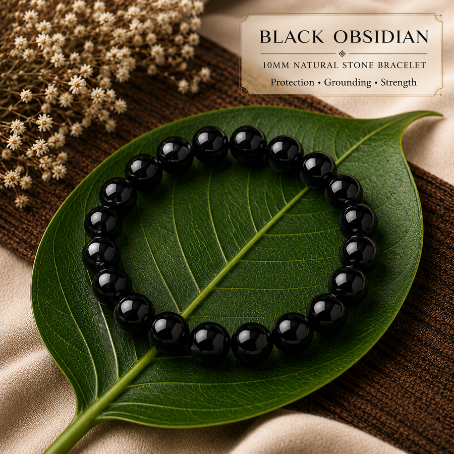 Black Obsidian Natural Stone Bracelet (10mm)  Protection • Grounding • Strength