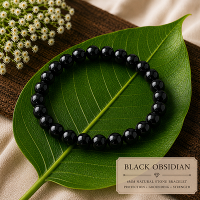 Black Obsidian Natural Stone Bracelet (6mm)  Protection • Grounding • Strength