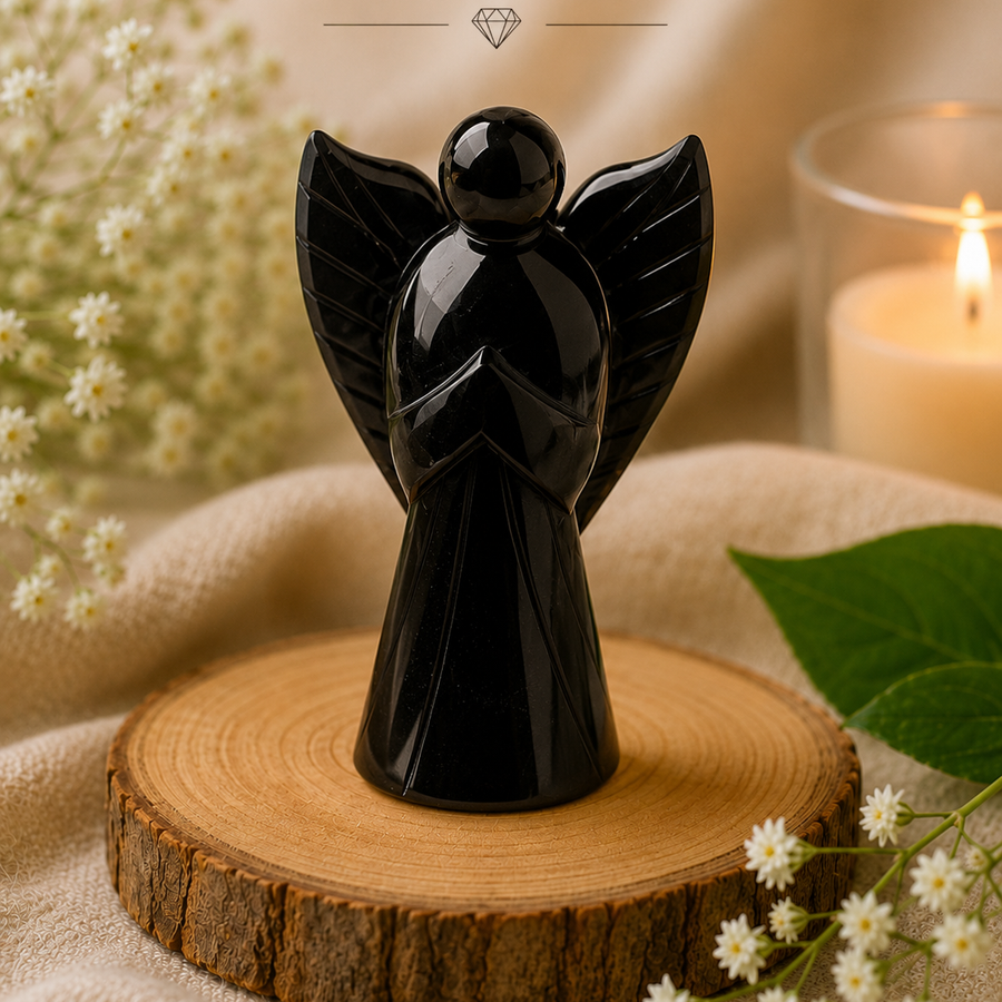 Black Obsidian Crystal Angel  Protection • Grounding • Inner Strength