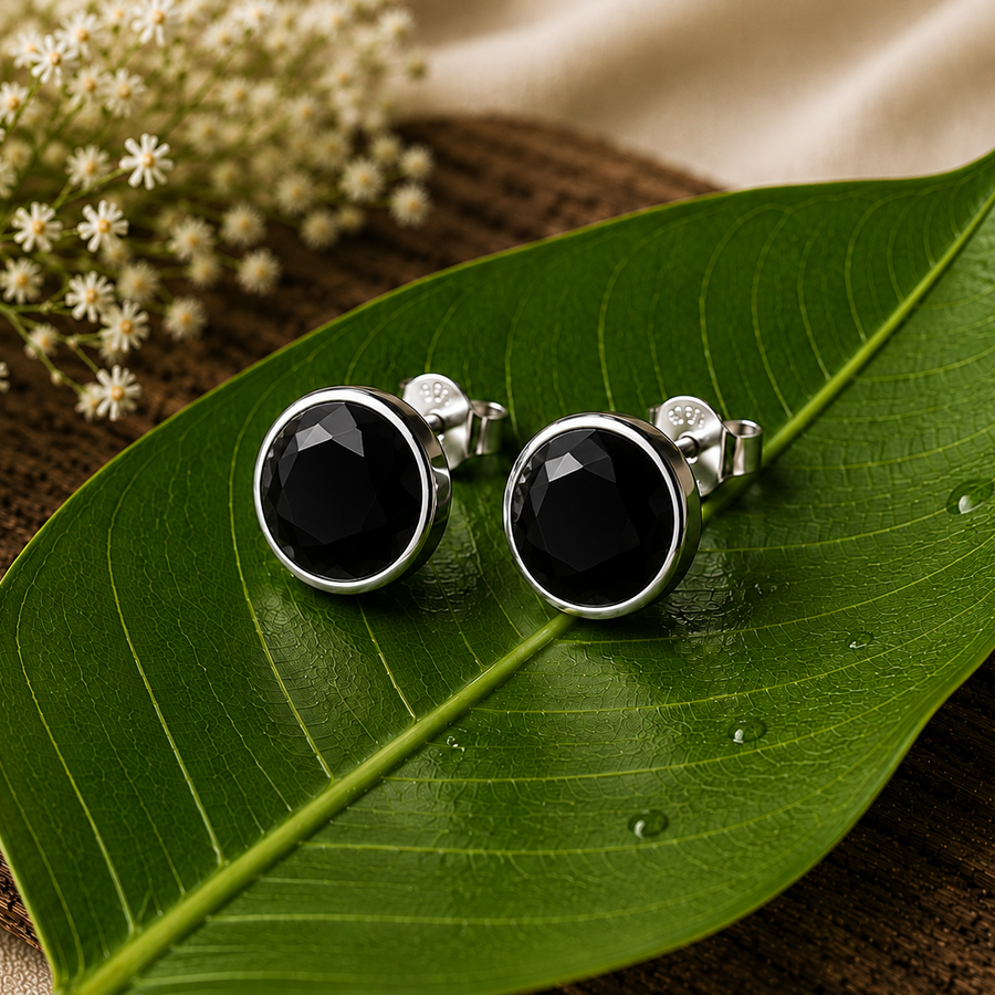 Black Obsidian Gemstone Stud Earrings  Protection • Grounding • Timeless Elegance