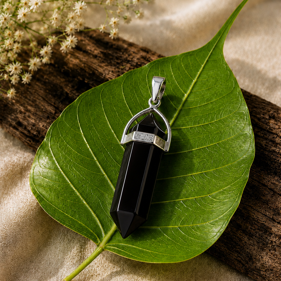 Black Obsidian Crystal Point Pendant  Protection • Grounding • Powerful Energy