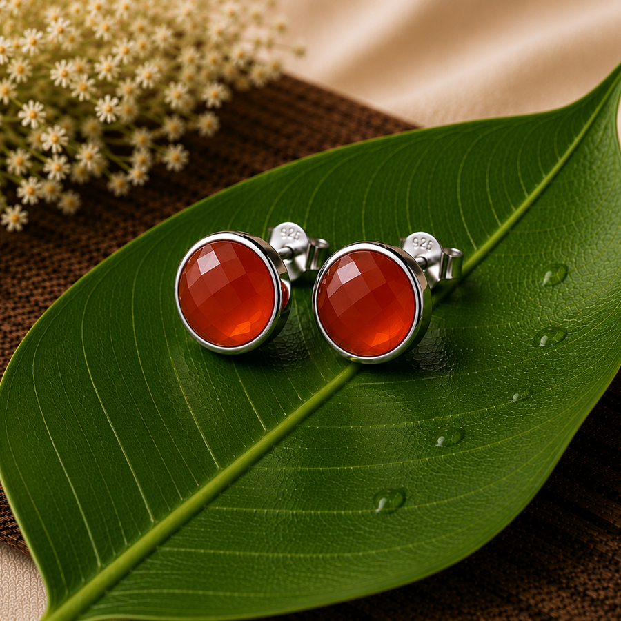 Carnelian Crystal Stud Earrings  Confidence • Courage • Vitality