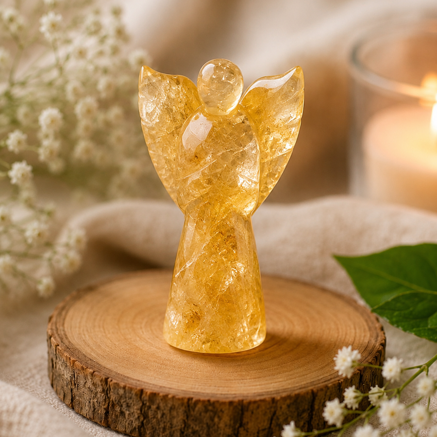 Citrine Crystal Angel Figurine  Abundance • Joy • Positive Energy