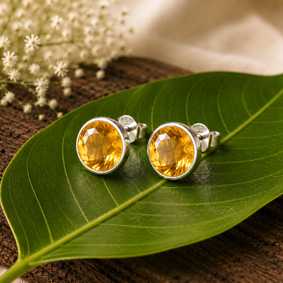 Citrine Crystal Stud Earrings  Abundance • Joy • Everyday Elegance