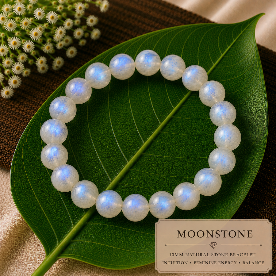 Moonstone Natural Stone Bracelet (10mm)  Intuition • Feminine Energy • Balance
