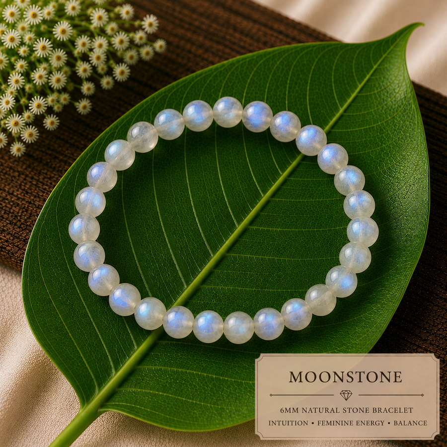 Moonstone Natural Stone Bracelet (6mm)  Intuition • Feminine Energy • Balance