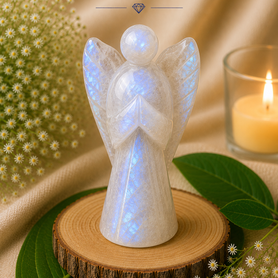 Moonstone Natural Stone Angel Figurine  Intuition • Feminine Energy • Balance