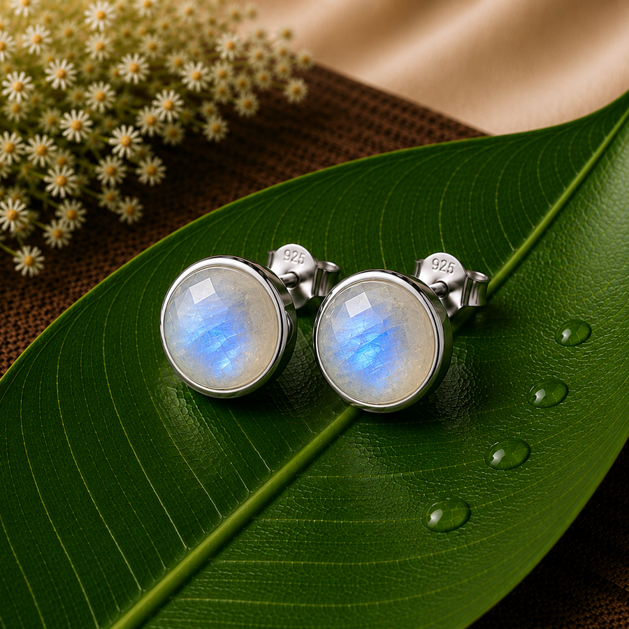 Moonstone Natural Stone Stud Earrings  Intuition • Feminine Energy • Balance