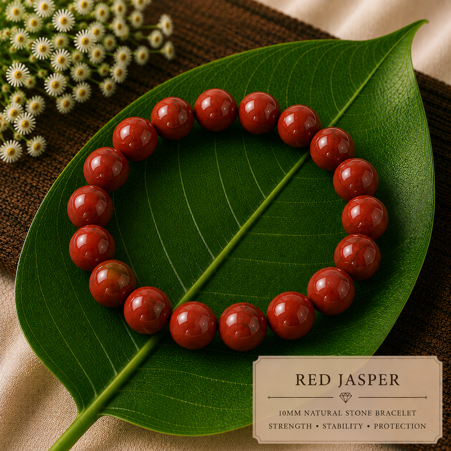 Red Jasper Natural Stone Bracelet (10mm)  Strength • Stability • Protection