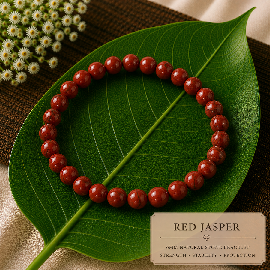 Red Jasper Natural Stone Bracelet (6mm)  Strength • Stability • Protection