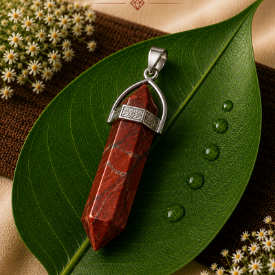 Red Jasper Crystal Point Pendant Necklace  Strength • Stability • Protection
