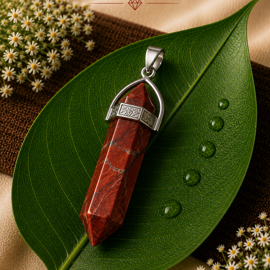 Red Jasper Crystal Point Pendant Necklace  Strength • Stability • Protection