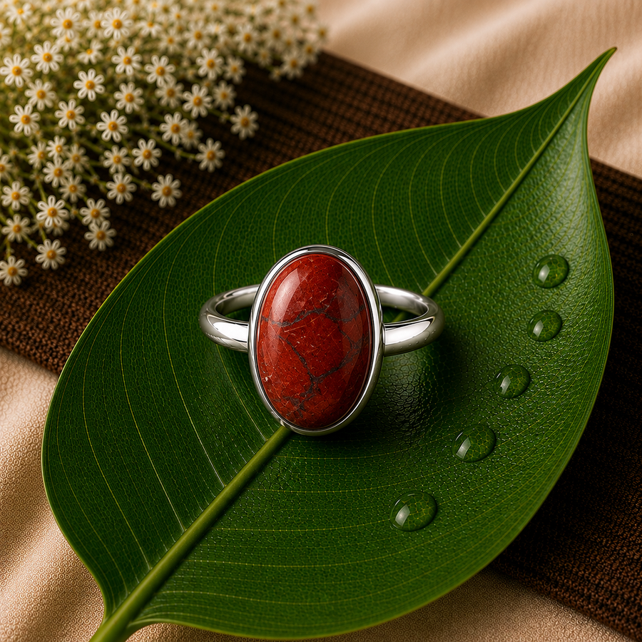 Red Jasper Natural Stone Ring (925 Sterling Silver)  Strength • Stability • Protection