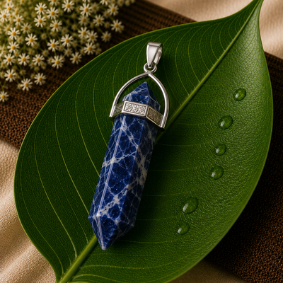 Sodalite Crystal Point Pendant Necklace  Logic • Intuition • Communication