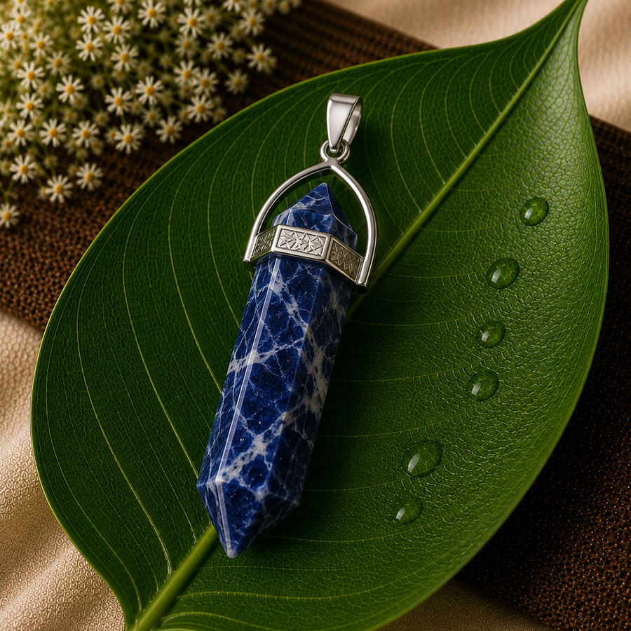 Sodalite Crystal Point Pendant Necklace  Logic • Intuition • Communication