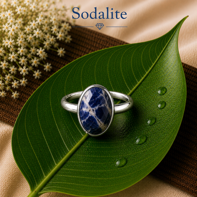 Sodalite Natural Stone Ring (925 Sterling Silver)  Logic • Intuition • Communication