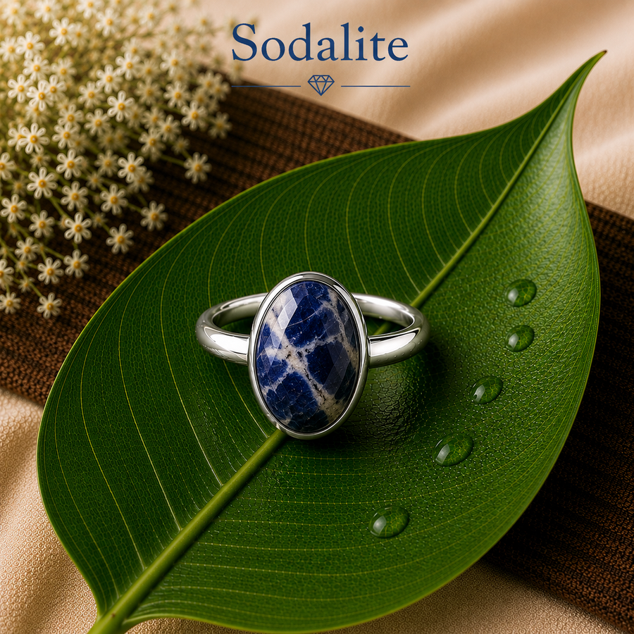 Sodalite Natural Stone Ring (925 Sterling Silver)  Logic • Intuition • Communication