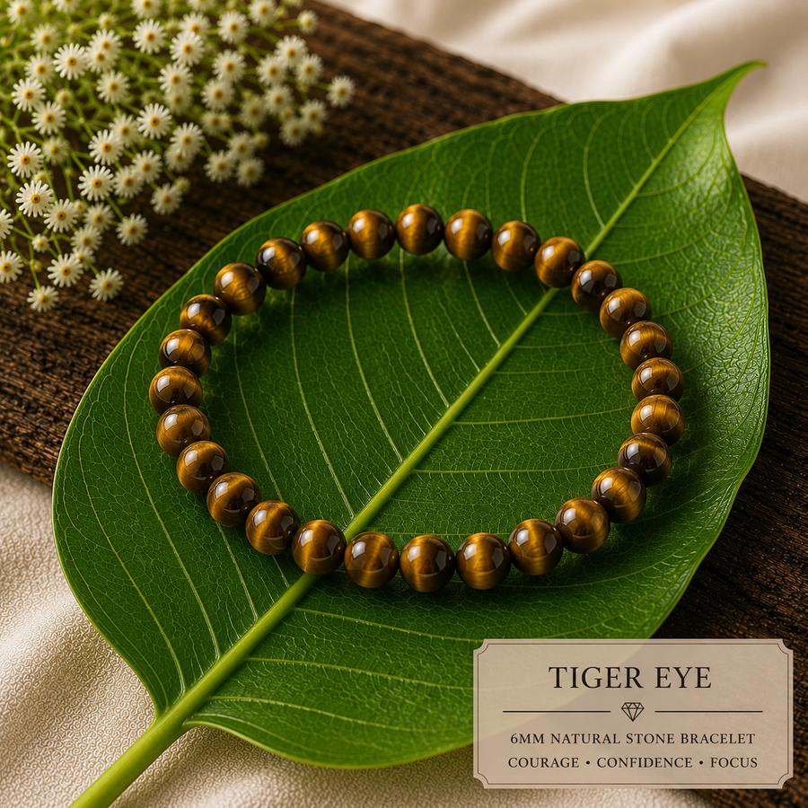 Tiger Eye Natural Stone Bracelet (6mm)  Courage • Confidence • Focus