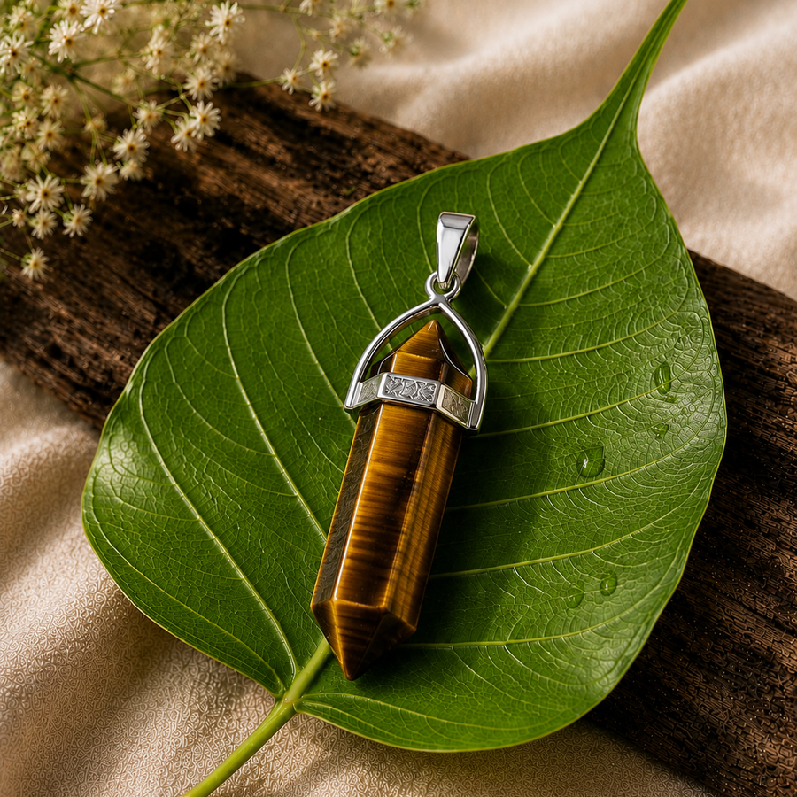 Tiger Eye Crystal Point Pendant  Protection • Confidence • Courage